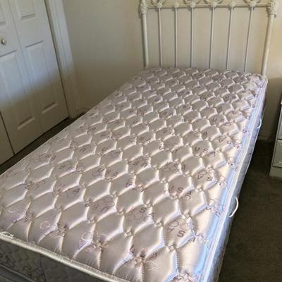White Iron Antique-Style Twin Headboard with Simmons Maxipedic Mattress & Box Spring - $125