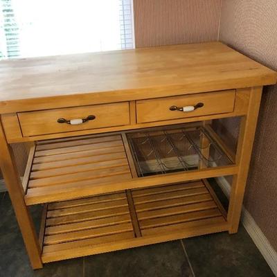 "Southern Lifestyles" Light Maple Kitchen Island with Wine Rack & Drawer - (39-1/2"W  20"D  31-1/2"H) - $160