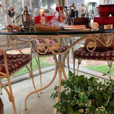 Vintage Metal Garden Table with Glass Top & 4 Chairs - $125