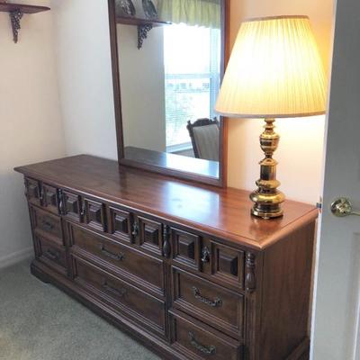 Bedroom Set - Includes: $400 for ALL: (Mattress & Box Spring Sold Separately)
- Antique Style Burnished Brass-look Q/K Headboard -...