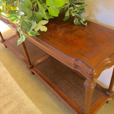 2-Shelf Wood Entry/Sofa Table - Bottom Shelf is Woven Cane/Wicker -                                 	(61"L  14"D...