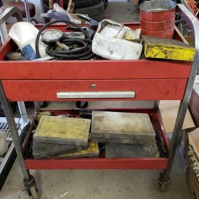   #866: Oil Changing Cart Includes Contents, Oil Filter Wrenches, Cases with Drain Plugs and Gaskets
Oil Changing Cart Includes Contents,...