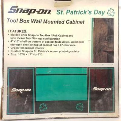 #27: Snap-on Tools St. Patrick's Day Tool Box Wall Mounted Cabinet
In Original Box, Measures 16