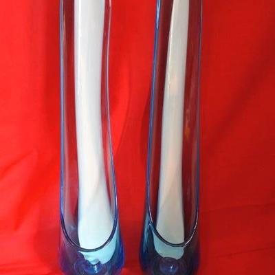 Set of Two Blue and White 18 Blown Glass Candle H ...