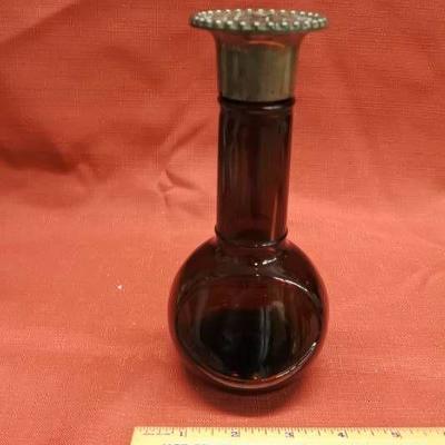 Vintage Decanter Bottle with Metal Aztek Lid