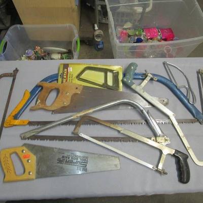 Saws Lot in Bucket, Bow, Hack, Hand, CopingÂ…