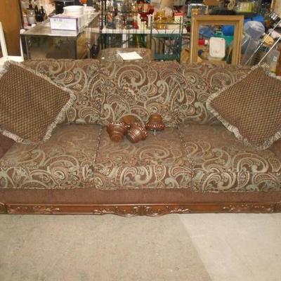 Paisley  Brown Fabric Rolled Arm Sofa w Two Pill ...