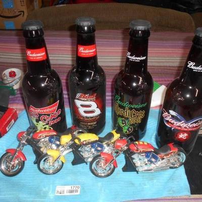 Collectibles Beer Bottles and Chopper Bikes