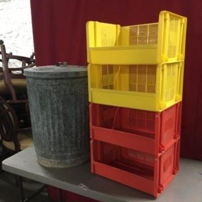 Galvanized Trash Can & Stackable Storage Lot
