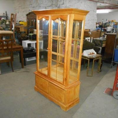 Two Door Light Oak Color China Cabinet  Hutch