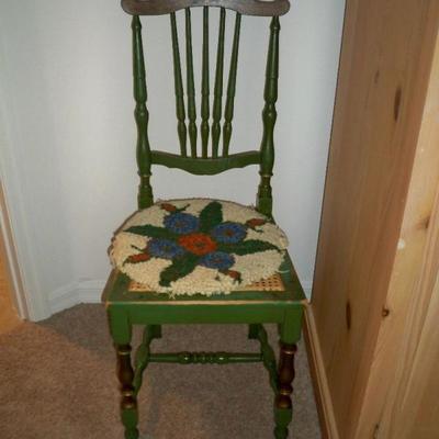 Vintage Caned seat Chair with Original Green Paint.