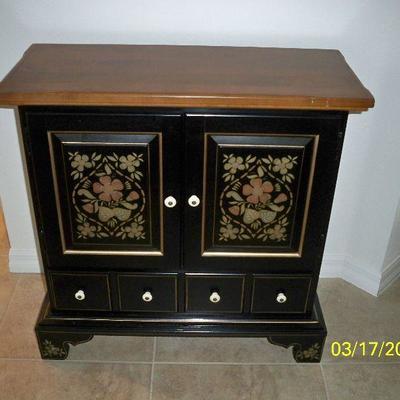 Black Painted Floral Entry Cabinet