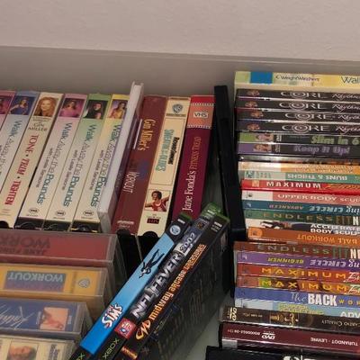 DVDs and VHS tapes, as well as a large amount of music CDs