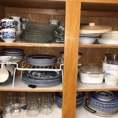 Blue Willow dishes in kitchen