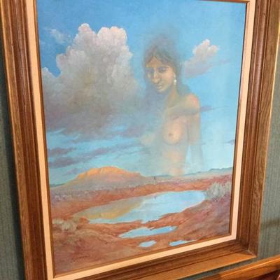 001 P. G. Jensen, Woman in the Clouds, Original Signed Oil on Canvas