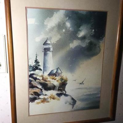 Lighthouse on Cliff Watercolor