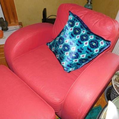 Leather Chair Ottoman Red..