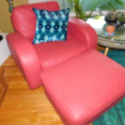 Leather Chair Ottoman Red