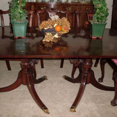 LARGE MAHOGANY TABLE WITH TWO VERY BIG LEAVES