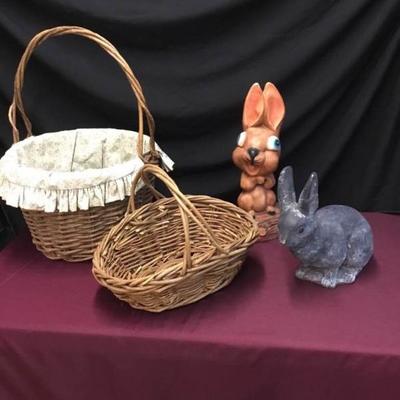 Ceramic Statue Bunnies 2 and Baskets 2