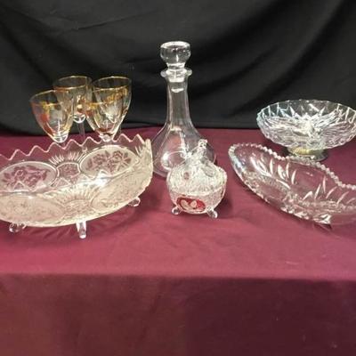 Entertainment Decanter Goblets, Nut Dish, Fruit Bowl, Candy Dish, and Cracker Dish