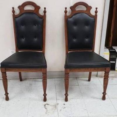 Lot of Two Black Vinyl Wood Dining Chairs