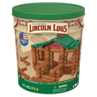 Lincoln Logs 100th Anniversary Tin Wooden Toy Set