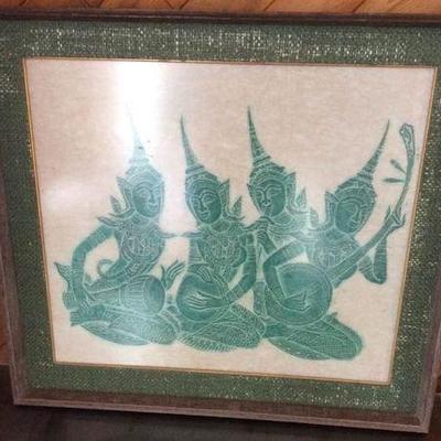 CFE094 Vintage Oriental Picture in Wooden Frame