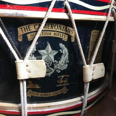 Antique Victorian Era THE CAMERONIANS SCOTTISH RIFLES Boer War Drum glass top table