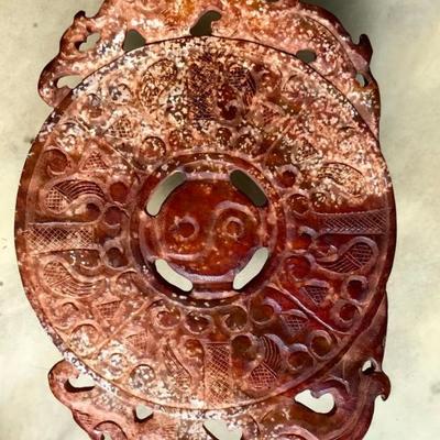 Red Jade Hand Carved Chinese Medallion