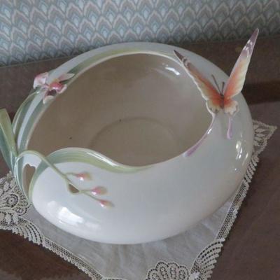 Signed Jon Woo Franz Papillon Butterfly Porcelain Large Bowl