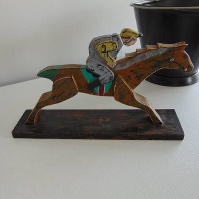 Wooden Folk Art Jockey on Horse 16