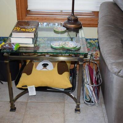 Glass Top Side Table, Books, & Decor