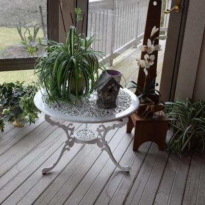 White Side Table, Plant, & Decor