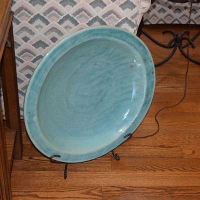 Large Decorative Ceramic Plate with Stand