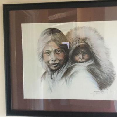 1981 Doug Lindstrand Drawing of Eskimo Mother and Child