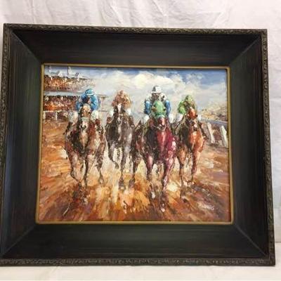 Oil Painting of Jockeys in Race