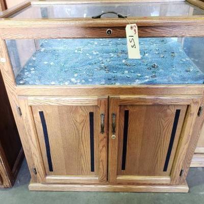 #158: Top Opening Wood and Glass Display Case with Bottom Storage
Measures approx 37