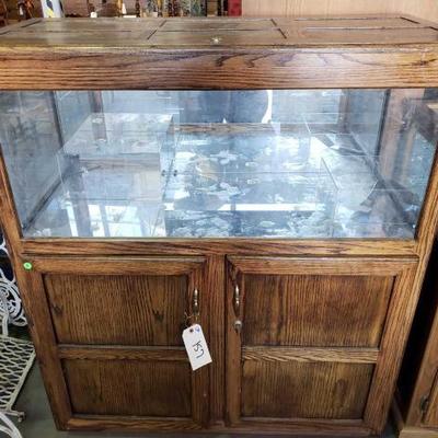 #157: Top Opening Wood and Glass Display Case with Bottom Storage
Measures approx 45
