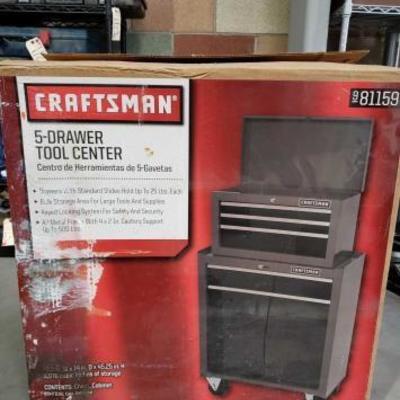 #1126: New in Box Craftsman 5 Drawer Tool Center with Wheels
Craftsman 5 Drawer Tool Center box not completely opened.
