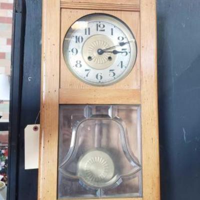 #953: Antique Swinging Pendulum Wall Mount Clock, 