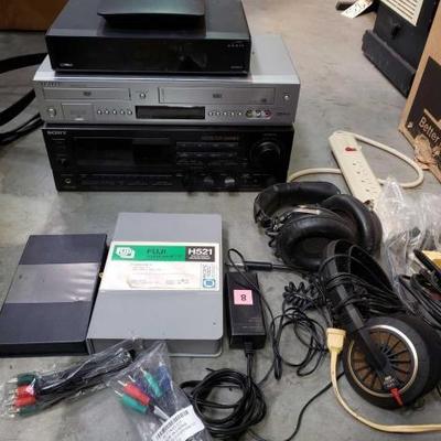 #838: Sony Receiver, Bose Equalizer, Samsung DVD/VHS Player, 2 Headphones, Aris Box
Sony Receiver, Samsung DVD/VHS Player, 2 sets of...