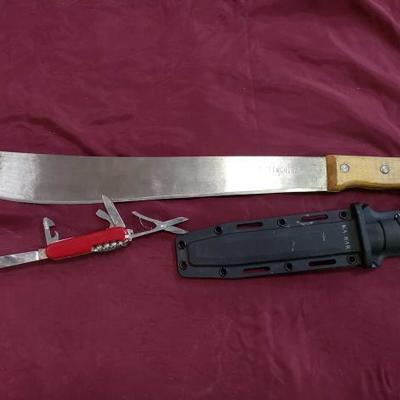 #774: Swiss Army Knife, Ka-Bar Knife with Sheath and Machete
Swiss Army Knife, Ka-Bar Knife with Sheath and Machete
