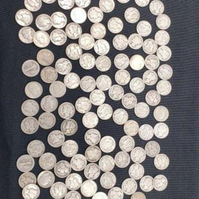 #624: Silver Mercury Dimes, 260g
Silver Mercury Dimes, weighs approx 260g