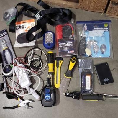 #1216: Box of Misc. Tools, Memory Saver, Chargers,
Box of Misc. Tools, Memory Saver, Chargers,