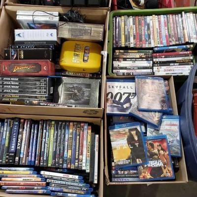 #1247: 4 Boxes and a Tote of DVD'S and Blu-ray's
4 Boxes and a Tote of DVD'S and Blu-ray's