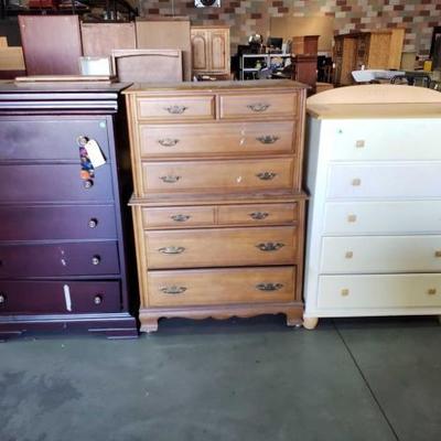 #161: 3 Chest of Drawers, White (Ethan Allen), Cherry (New Classic Home Furnishings)
Cherry measures approx 35 1/2