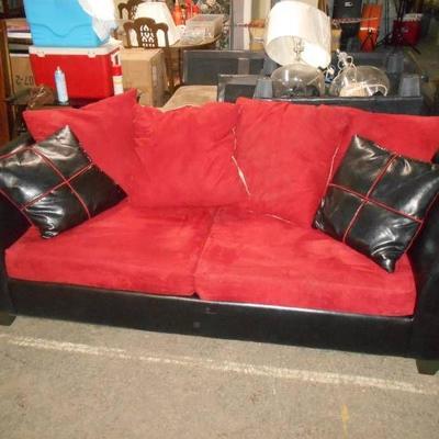 Red Suede and Black Vinyl Sofa