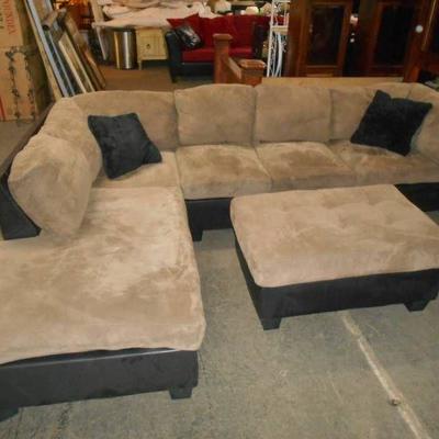 Tan Chocolate Suede Sectional Couch with Matchin ...