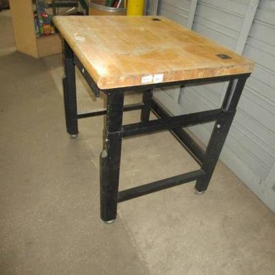 Metal Base and Wood Top Work Bench Table